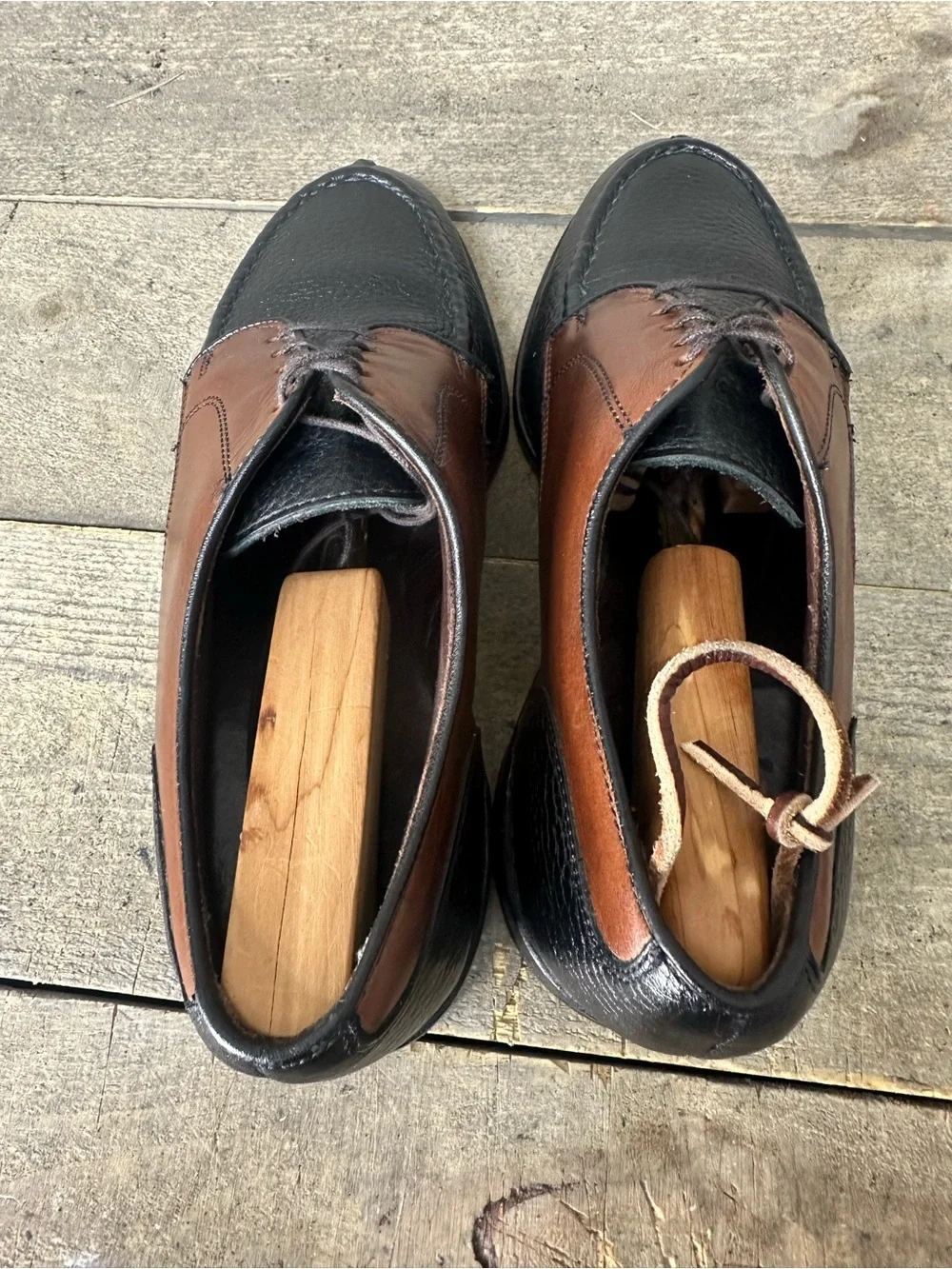 Allen Edmonds Wilbert Men's Size 7 E Two Tone Brown Black Oxfords Split Toe